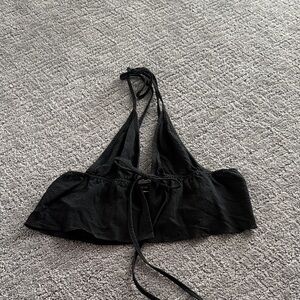 Black Halter Tie-Back Crop Top